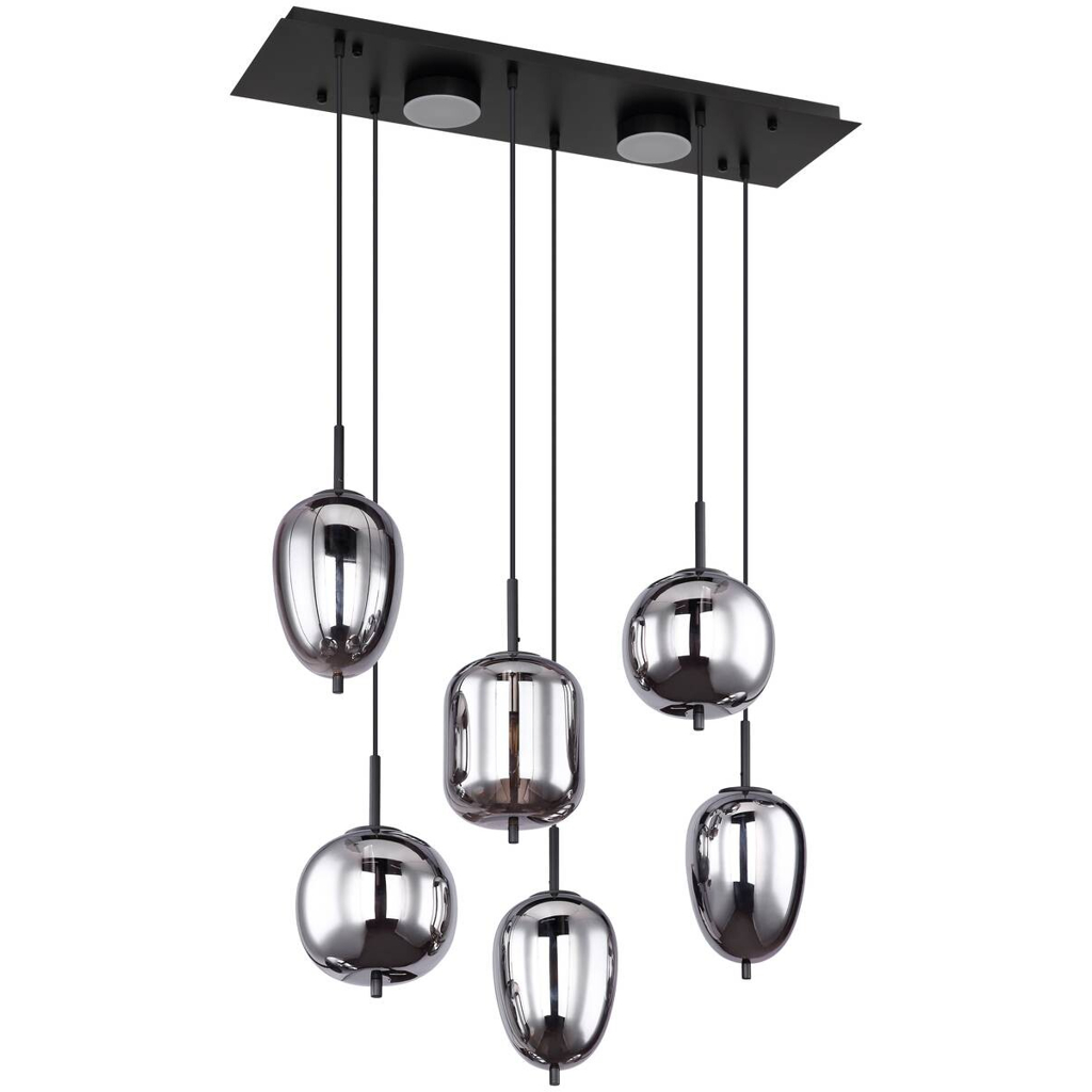 GLOBO Pendelleuchte mattschwarz Metall Acryl Glas B/H/T: ca. 34x120x80 cm 6 Brennstellen