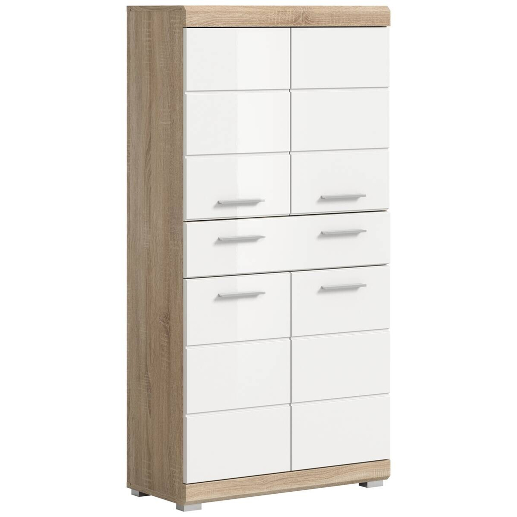 Midischrank Lambada Eiche Sonoma Nachbildung weiß Hochglanz B/H/T: ca. 74x141x31 cm