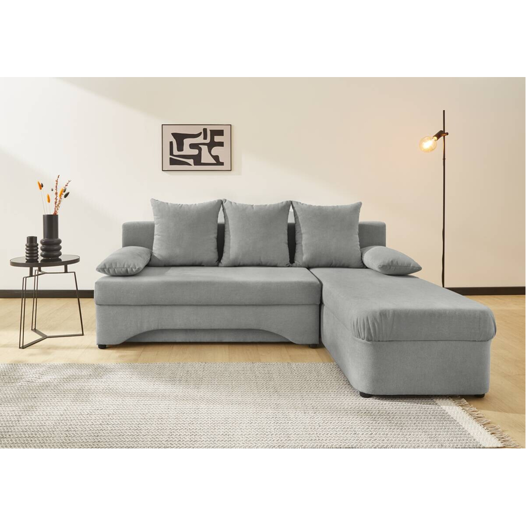 Ecksofa mit Bettfunktion und Bettkasten hellgrau Microfaser B/H/T: ca. 191x70x142 cm