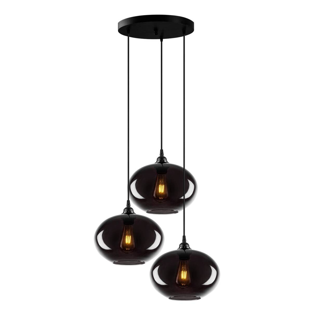 Opviq Pendelleuchte grau Glas Metall B/H/T/L/D: ca. 61x120x61x61x61 cm E27 3 Brennstellen