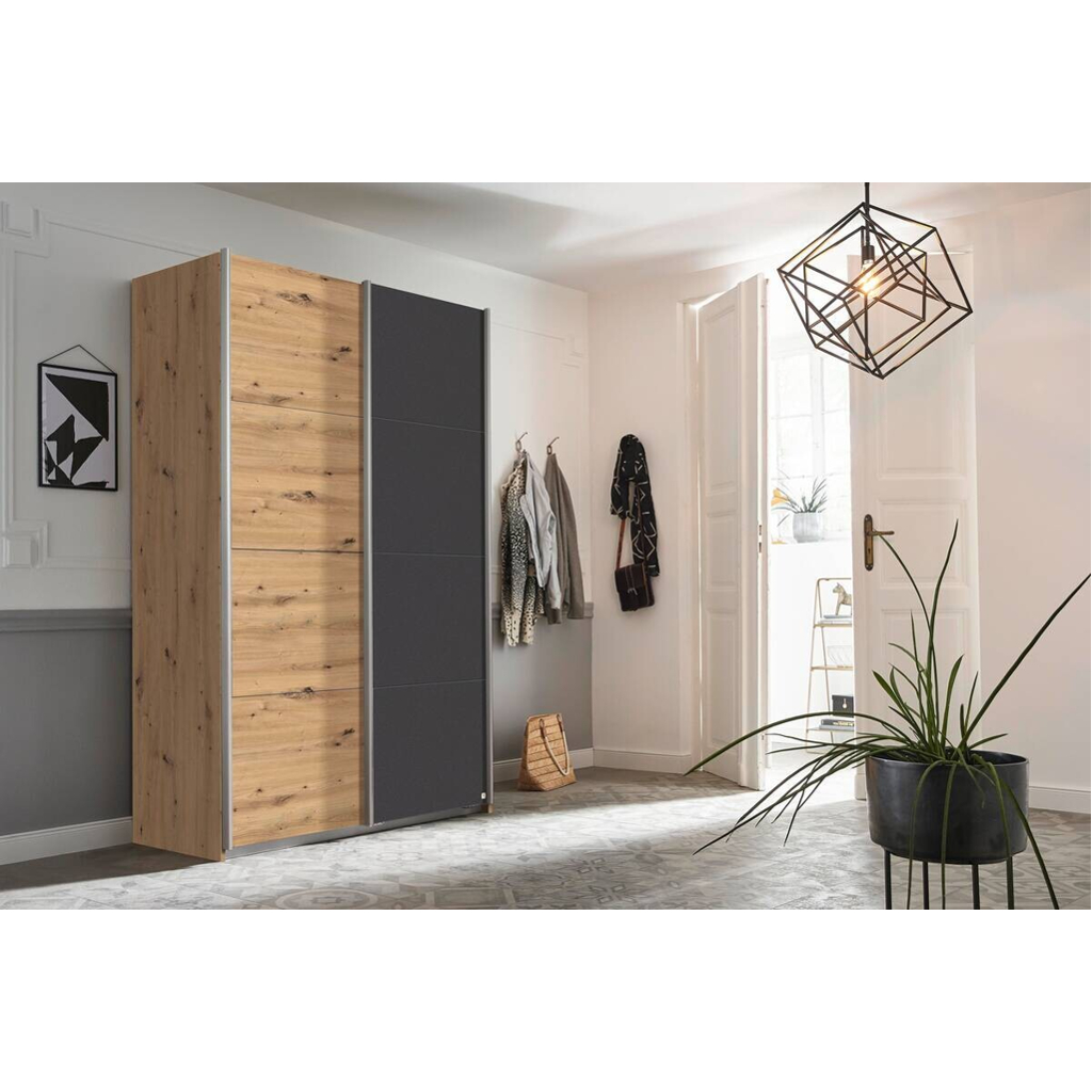 Schwebetürenschrank Quadra Eiche Artisan grau B/H/T: ca. 136x210x57 cm