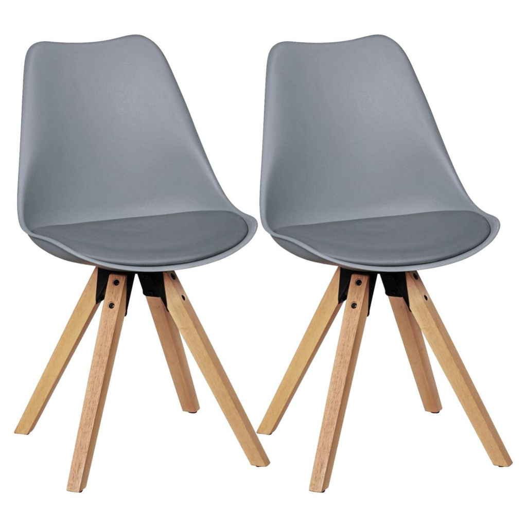 Stuhl 2er-Set grau grau natur Kunststoff Kunstleder Echtholz B/H/T: ca. 49x87x52 cm