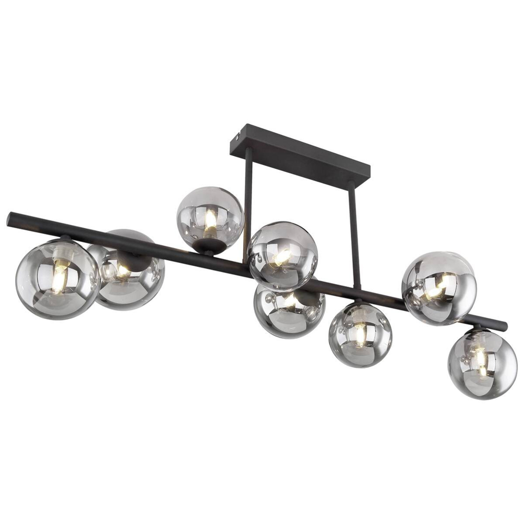 GLOBO Deckenleuchte RIHA 56133-9D schwarz Metall Rauchglas B/H/T: ca. 87x37x28 cm 9 Brennstellen