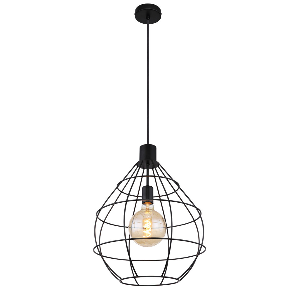 GLOBO Pendelleuchte Edwin schwarz Metall H/D: ca. 120x37 cm E27 1 Brennstellen