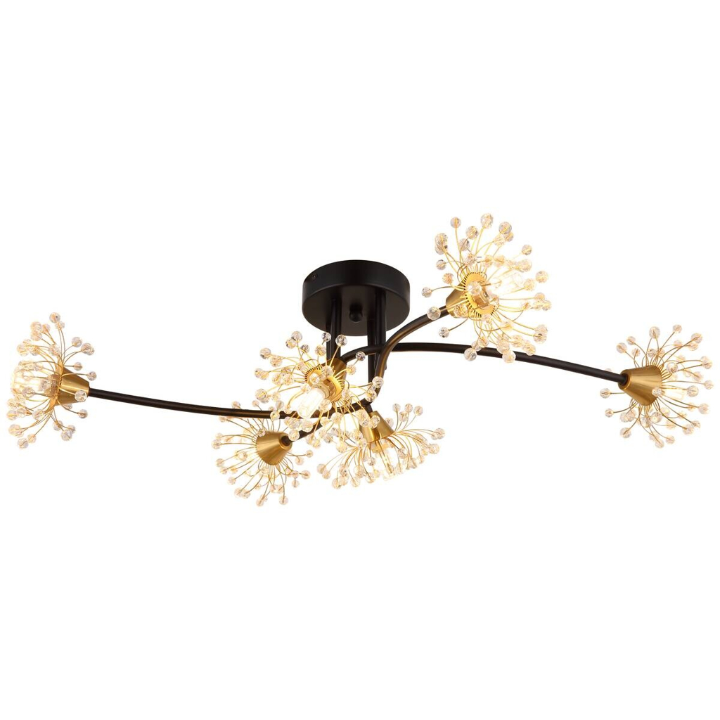 GLOBO Deckenleuchte FIORE 16054-6D gold schwarz Metall Acryl B/H/L: ca. 43x22x74 cm G9 6 Brennstellen