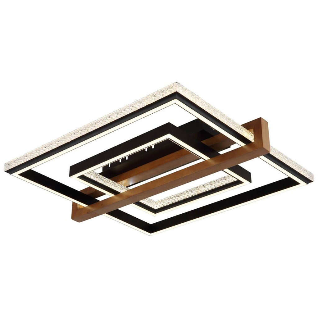 GLOBO LED-Deckenleuchte Opal dunkelbraun mattschwarz Holz Metall Kunststoff B/H/L: ca. 55x11,5x50 cm 1 Brennstellen