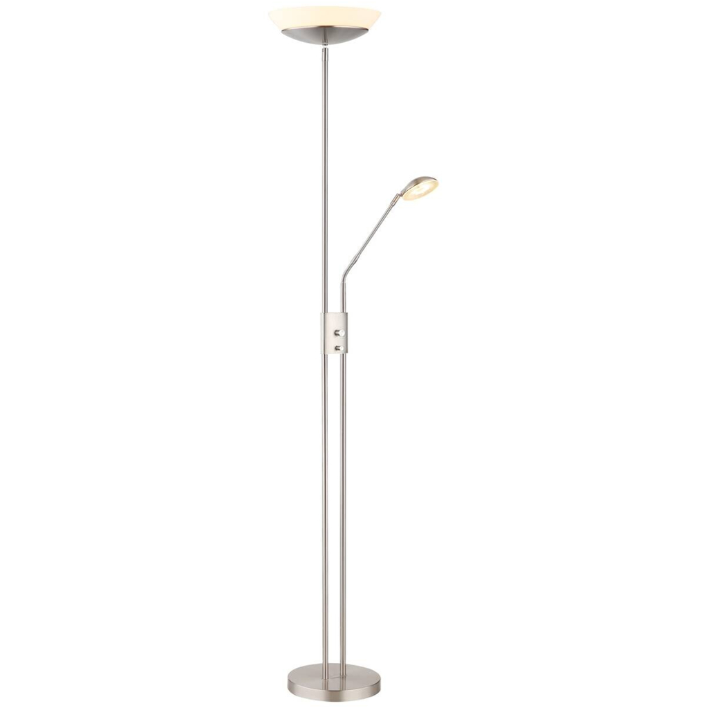 GLOBO Stehlampe nickel matt Metall Kunststoff Glas B/H/D: ca. 57x180x29 cm