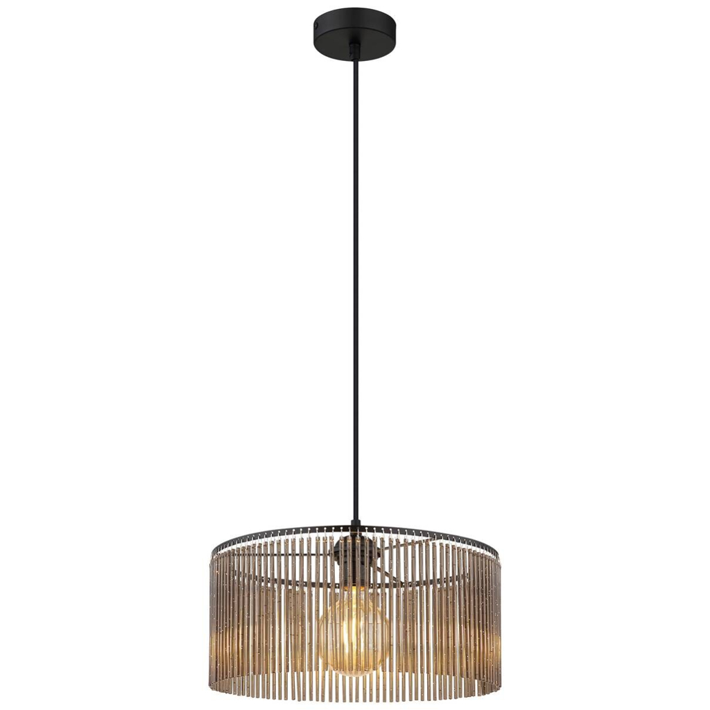 GLOBO Pendelleuchte LEEDS 33080108 Rauch schwarz Metall Kunststoff H/D: ca. 135x35 cm E27 1 Brennstellen