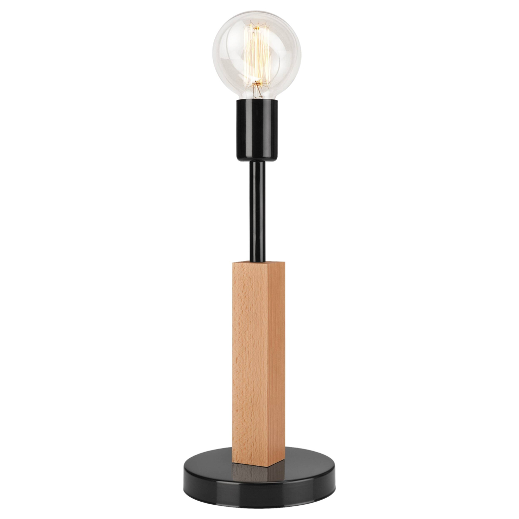 Lamkur Tischlampe schwarz Holz Stahl B/H/L: ca. 19x17x44 cm E27 1 Brennstellen
