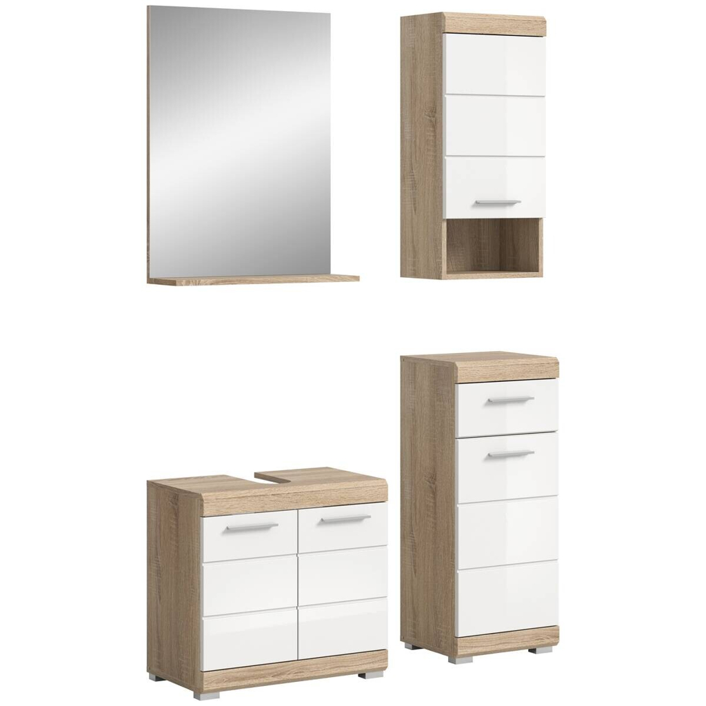 Badezimmer-Set Lambada Eiche Sonoma Nachbildung weiß Hochglanz B/H/T: ca. 112x191x34 cm