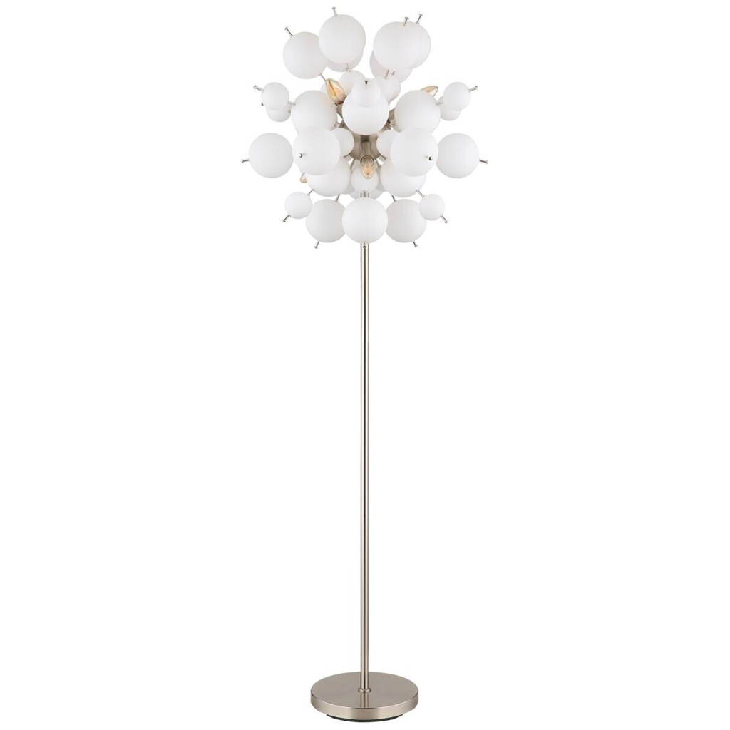 GLOBO Stehlampe nickel matt Metall Glas H/D: ca. 155x55 cm E14 6 Brennstellen
