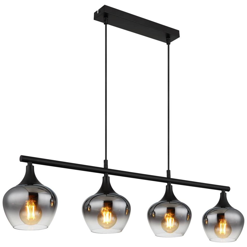 GLOBO Pendelleuchte Rauch schwarz transparent Metall Glas B/H/T: ca. 15x120x90 cm E27 4 Brennstellen