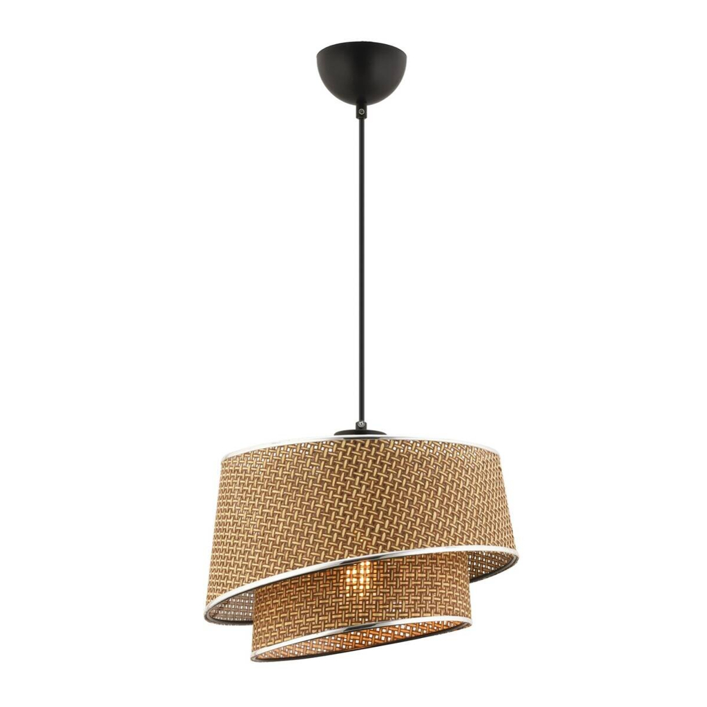 Opviq Pendelleuchte Barette beige silber Stoff Metall B/H/L: ca. 32x65x32 cm E27 1 Brennstellen