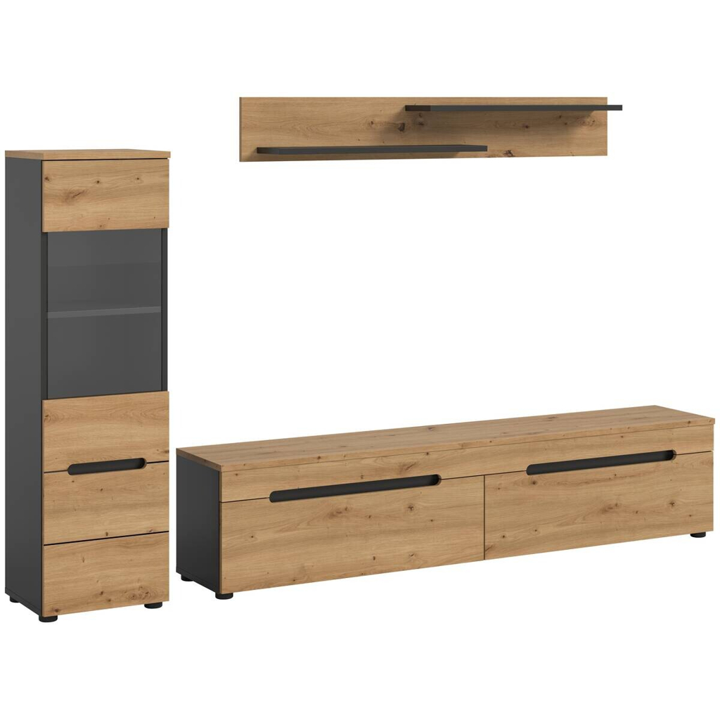 Wohnwand Canu basaltgrau Nachbildung Artisan Oak Nachbildung B/H/T: ca. 221x141x33 cm