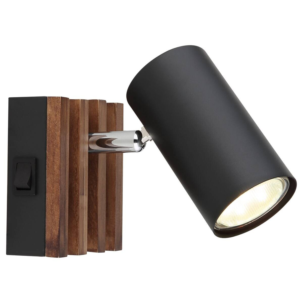 GLOBO Spot KAYDEN 57909-1 schwarz Holz Metall B/H: ca. 8x10 cm GU10 1 Brennstellen
