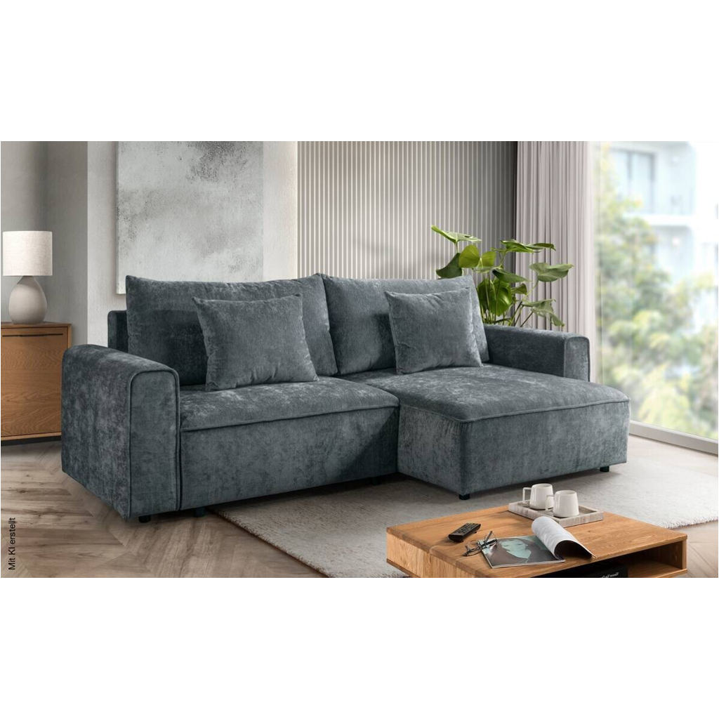 Ecksofa mit Bettfunktion und Bettkasten dunkelgrau Microfaser B/T: ca. 269x147 cm