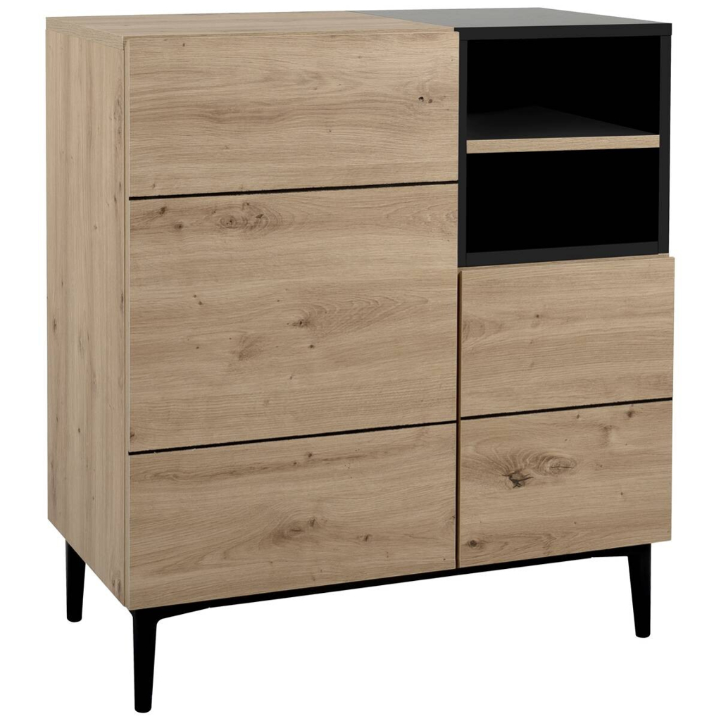 Kommode Nola Eiche Artisan Nachbildung schwarz B/H/T: ca. 80x90x42 cm
