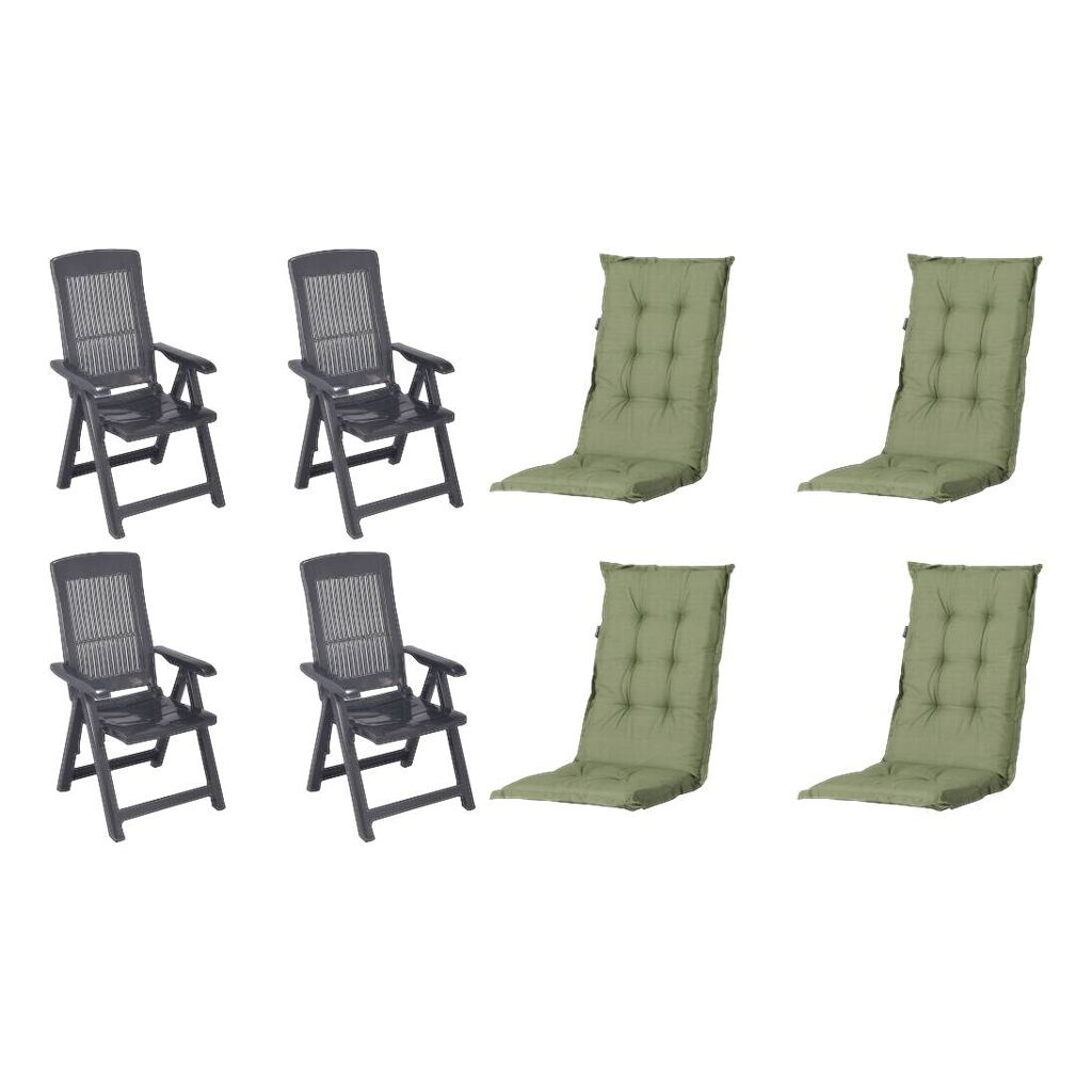 PROGARDEN,MADISON Klappsessel Set + Auflagen Tampa grün Kunststoff B/H/L: ca. 61x109x60 cm