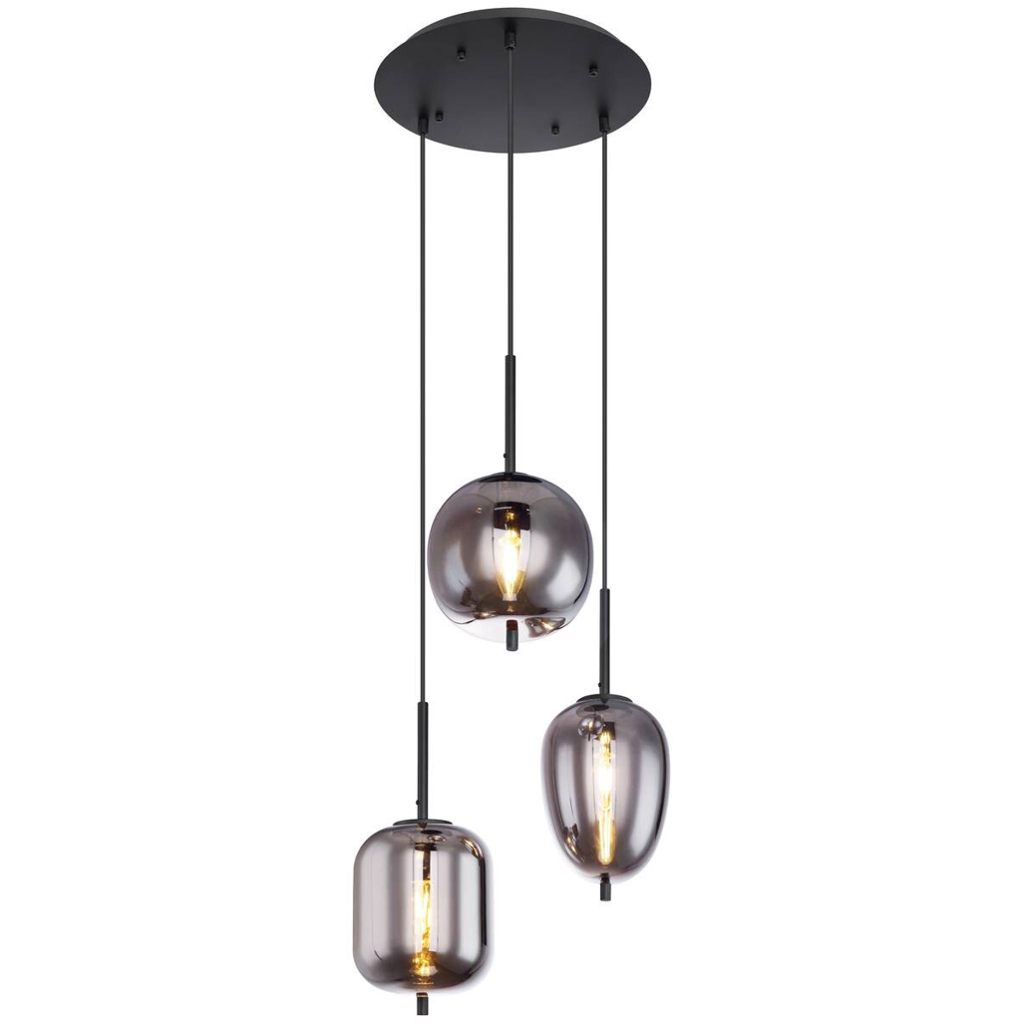 GLOBO Pendelleuchte Blacky schwarz Metall Rauchglas H/D: ca. 120x46 cm E14 3 Brennstellen