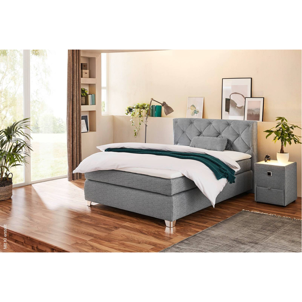 Boxspringbett grau Flachgewebe Liegefläche B/L: ca. 140x200 cm