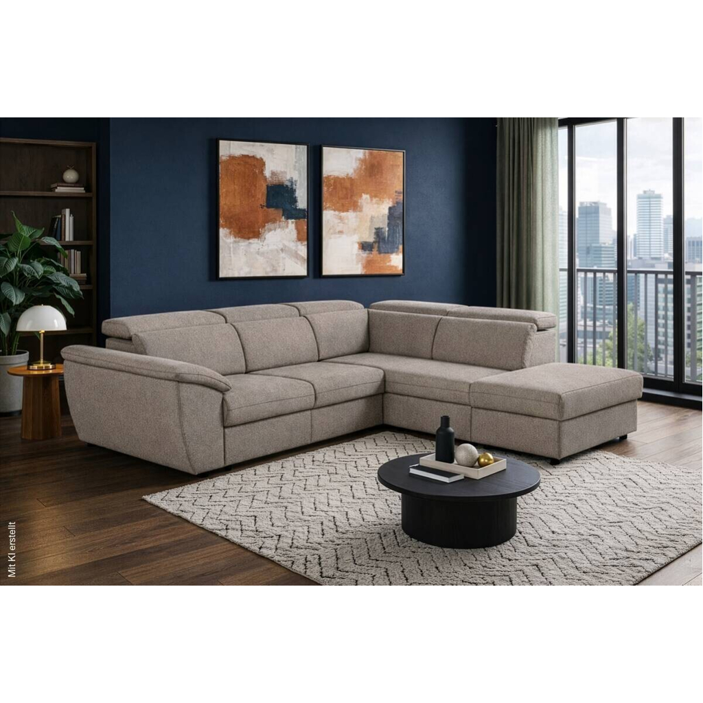 Ecksofa mit Bettfunktion und Bettkasten Greige Flachgewebe B/H/T: ca. 280x108x235 cm