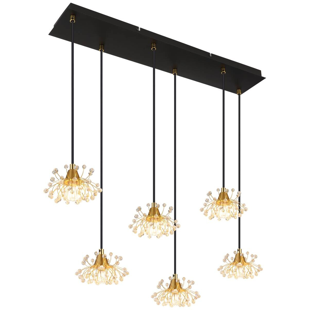 GLOBO Pendelleuchte FIORE 16054-6H schwarz gold Metall Acryl B/H/L: ca. 24x120x77,5 cm G9 6 Brennstellen