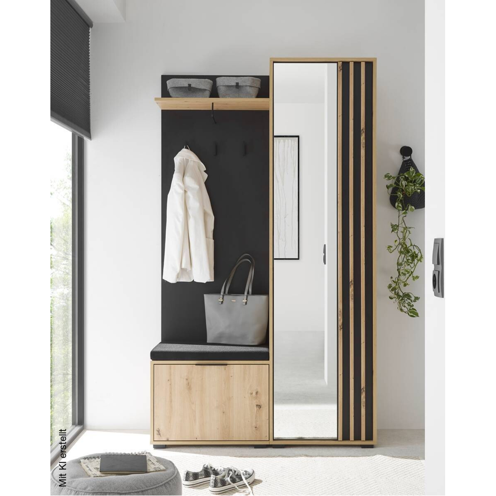 Garderobe Volano Eiche Artisan Nachbildung schwarz B/H/T: ca. 114x197x40 cm