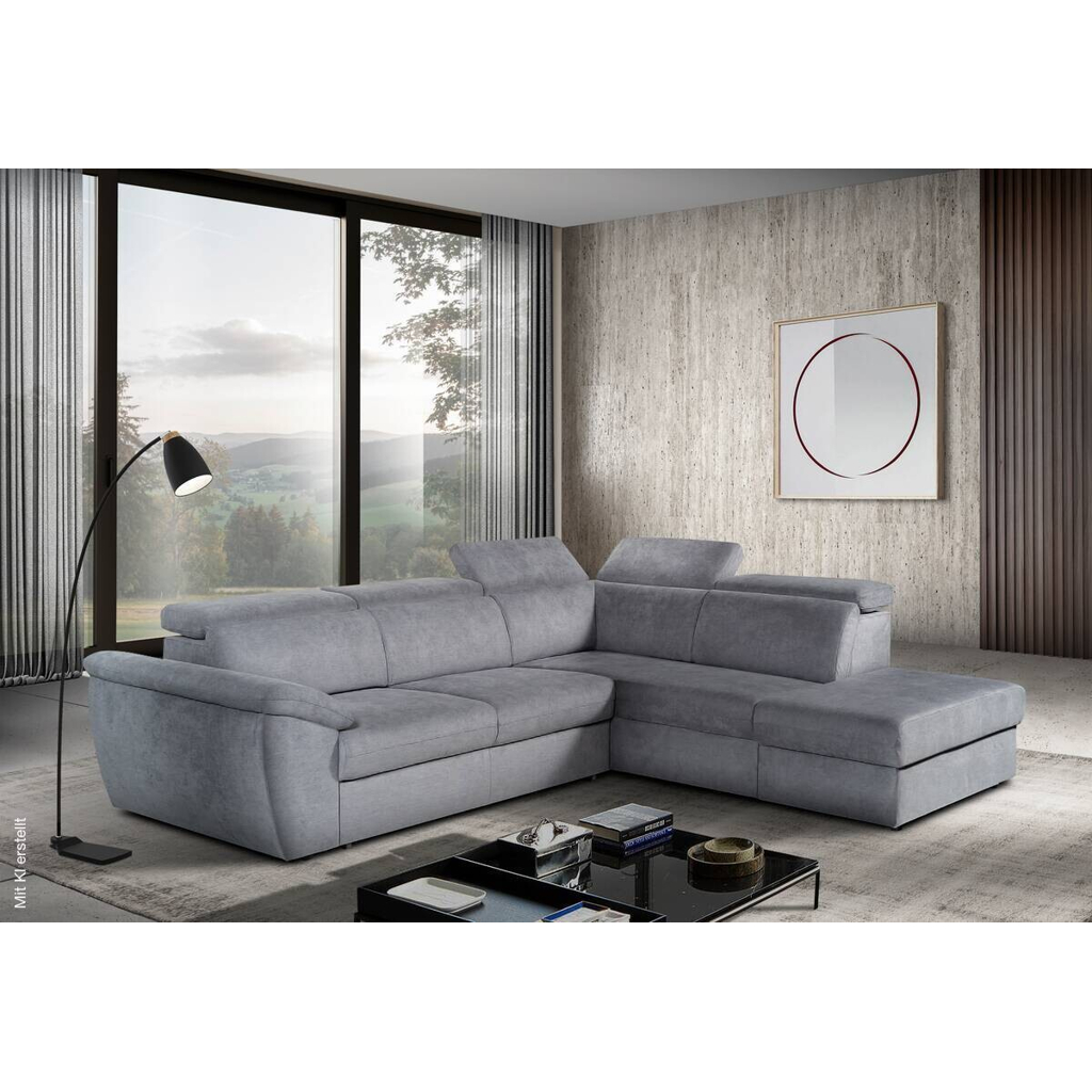 Ecksofa mit Bettfunktion und Bettkasten titanfarbig Flachgewebe B/H/T: ca. 280x108x235 cm