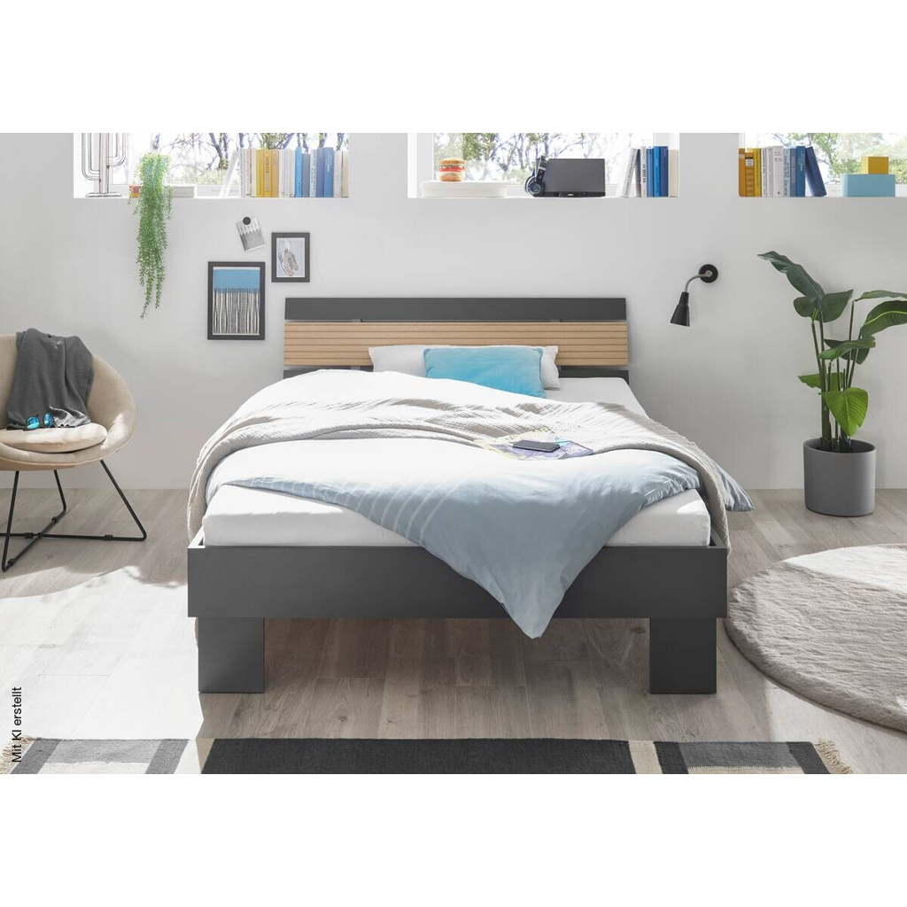 Futonbett Jolka Graphit Eiche Nachbildung Liegefläche B/L: ca. 140x200 cm