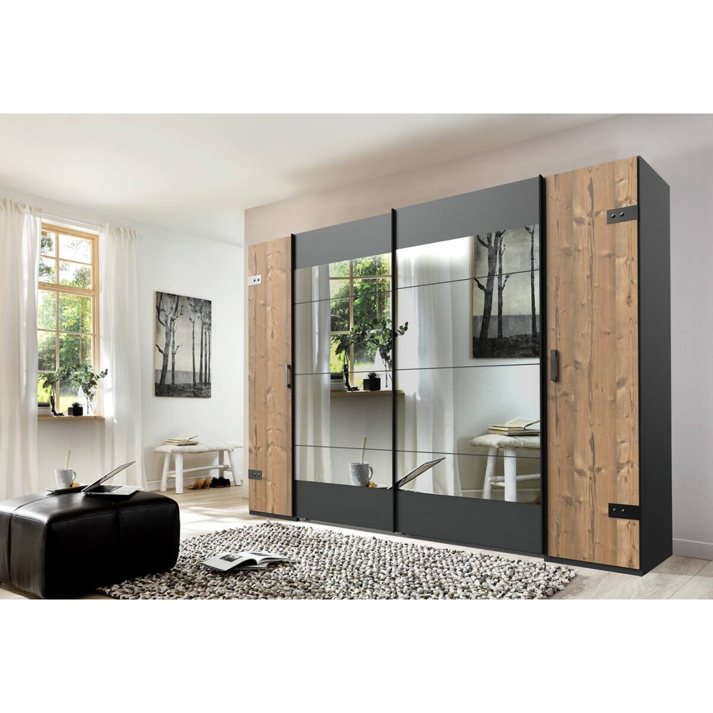Schwebetürenschrank Stockholm tanne Nachbildung Graphit B/H/T: ca. 272x210x65 cm