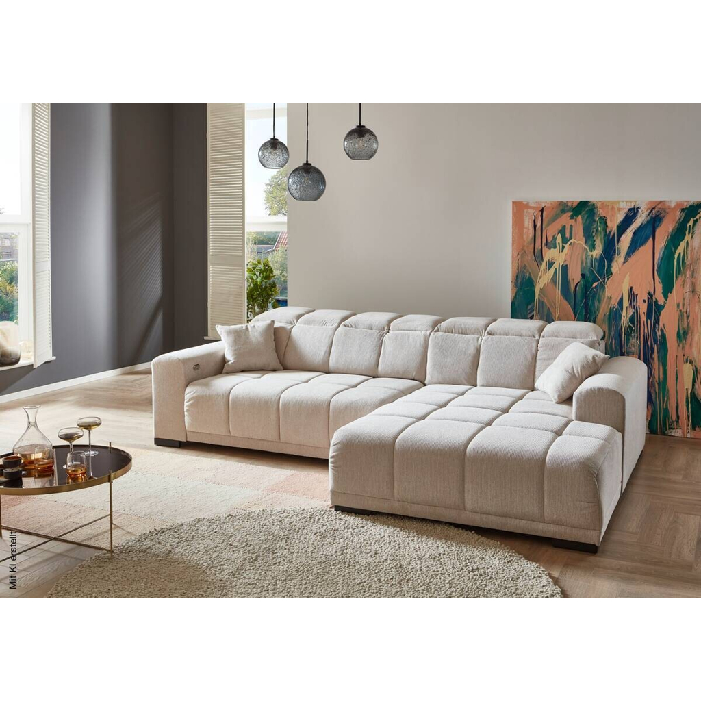 Ecksofa mit elektrischer Sitztiefenverstellung beige Microfaser B/H/T: ca. 301x113x195 cm
