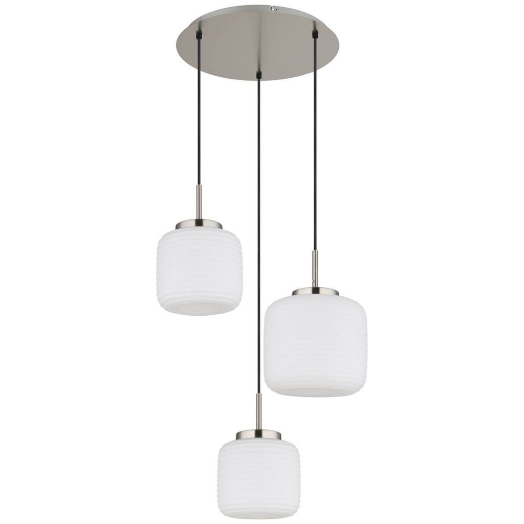 GLOBO Pendelleuchte Opal schwarz nickel matt Glas Metall H/D: ca. 130x52,5 cm 3 Brennstellen