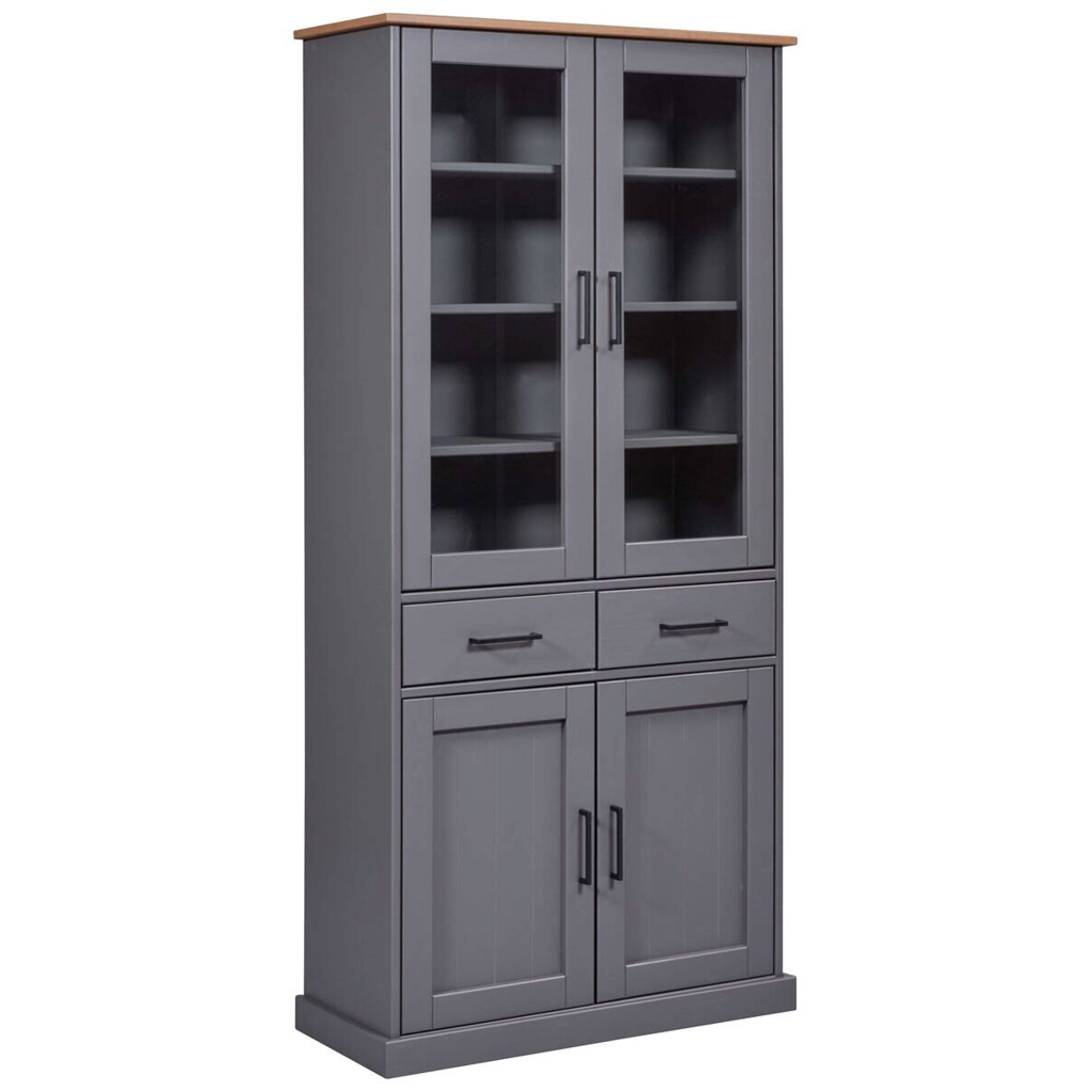 Vitrine Forenzo grau lackiert Holz B/H/L: ca. 38,4x190x90 cm