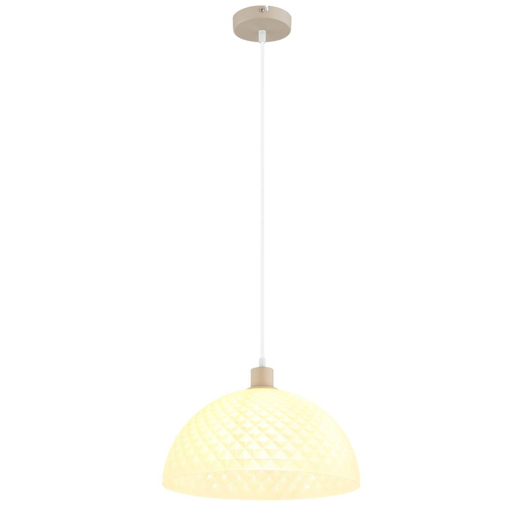 GLOBO Pendelleuchte weiß sand champagner Glas PVC Metall H/D: ca. 120x35 cm E27 1 Brennstellen