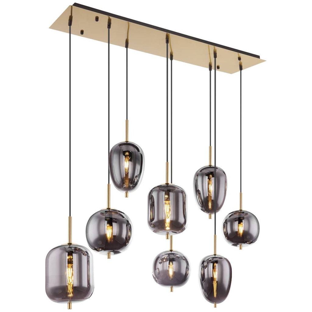 GLOBO Pendelleuchte Blacky messing Metall Rauchglas B/H/L: ca. 34x120x102,5 cm E14 8 Brennstellen