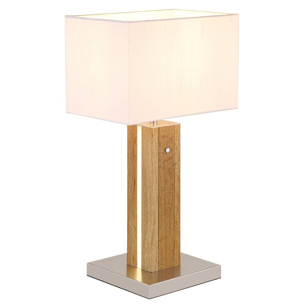 GLOBO Tischleuchte weiß grau Textil MDF B/H/T: ca. 20x56x30 cm E27 1 Brennstellen