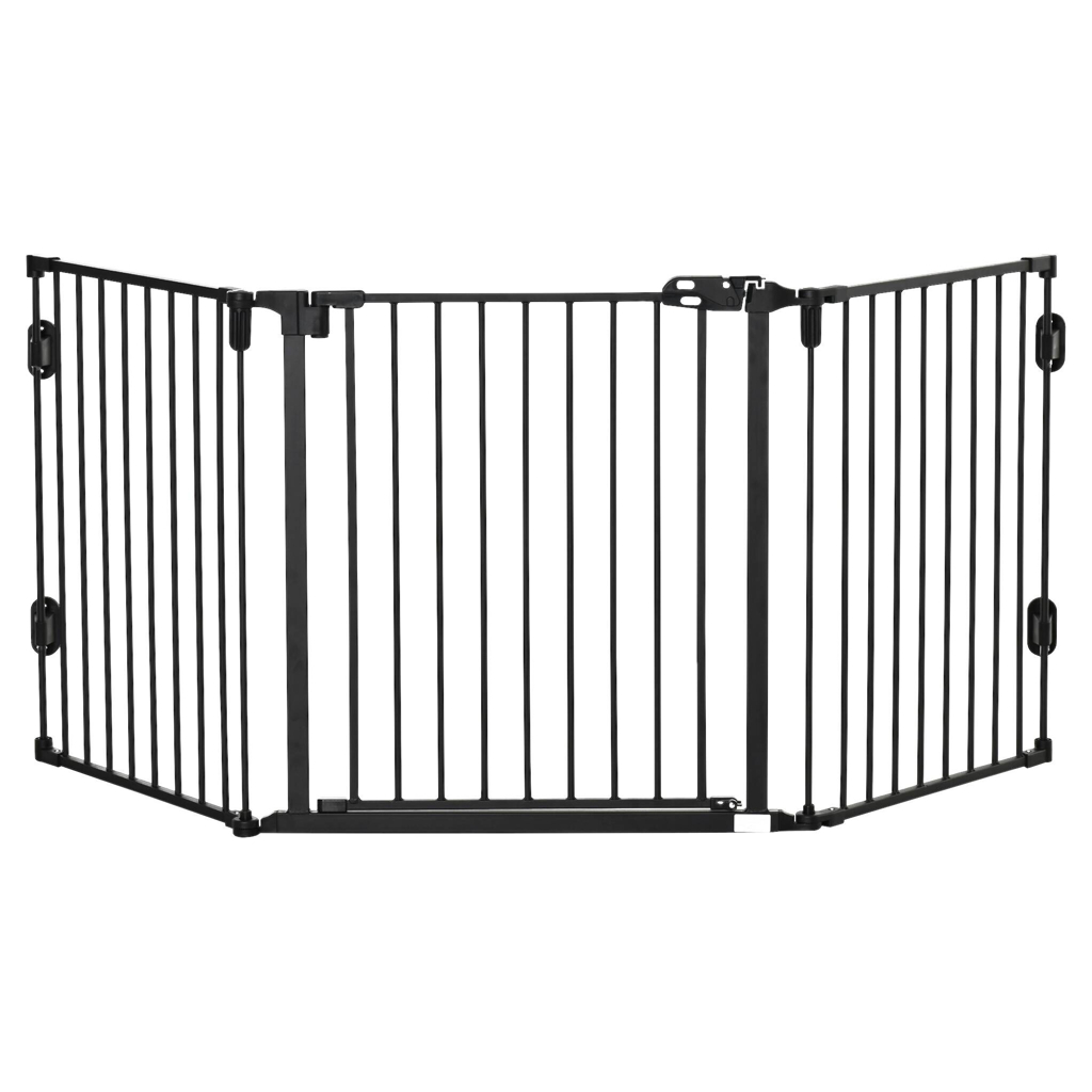 PawHut Hunde-Schutzgitter schwarz Kunststoff B/H/L: ca. 2x202,5x76 cm