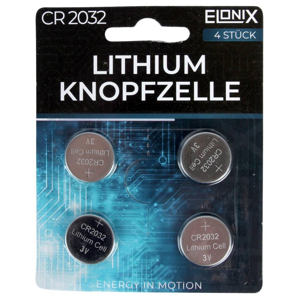 Elonix Knopfzelle Lithium CR2032 4er Pack