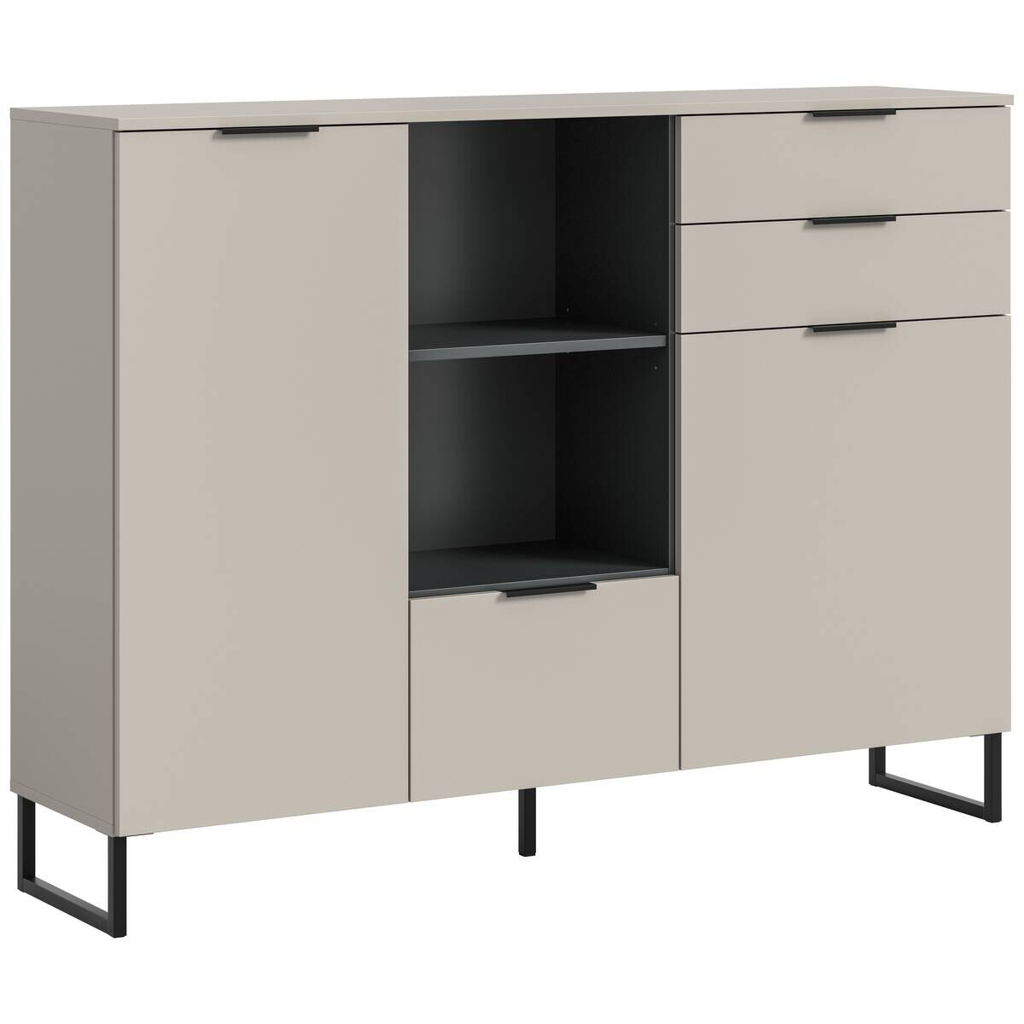 Highboard Noida Kaschmirgrau Nachbildung schwarz B/H/T: ca. 112x150x37 cm