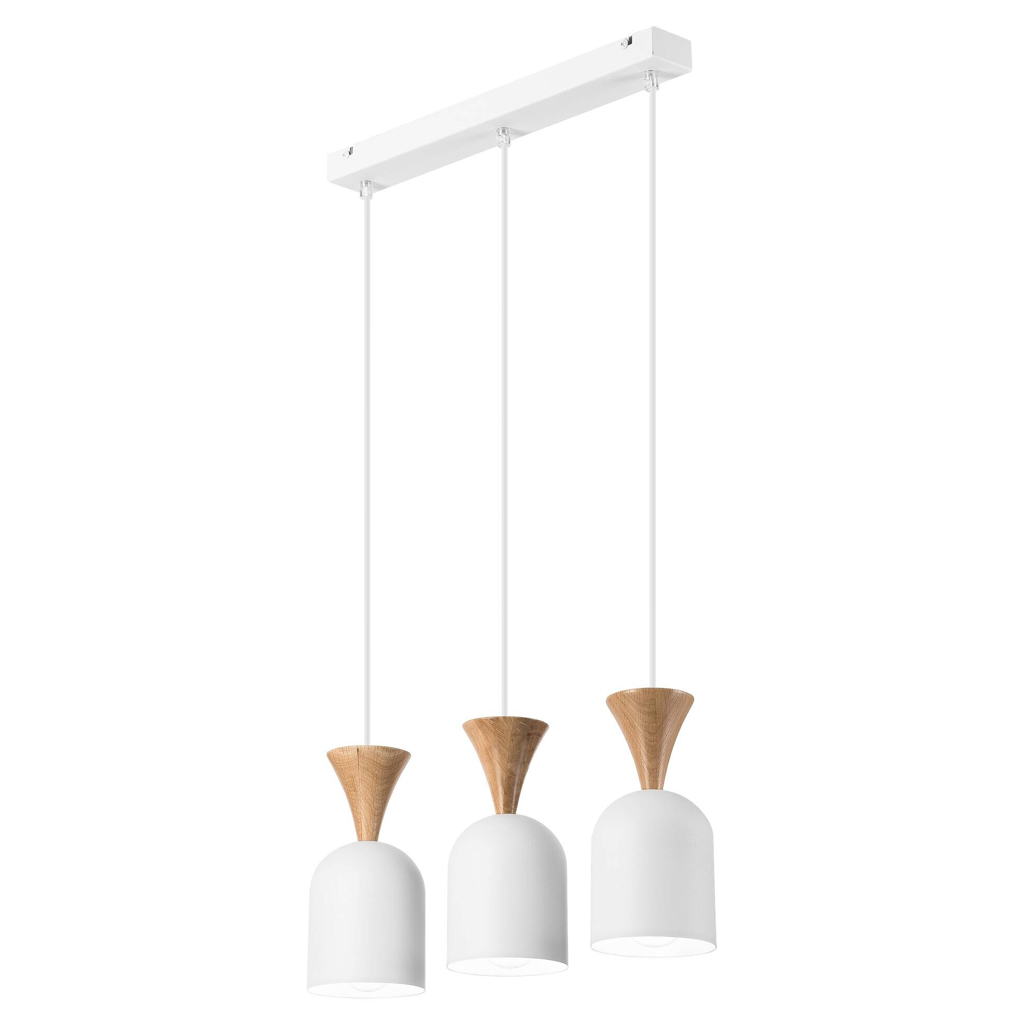 Lamkur Hängeleuchte weiß Eiche Stahl Holz B/H/L: ca. 15,5x92x45 cm E27 3 Brennstellen