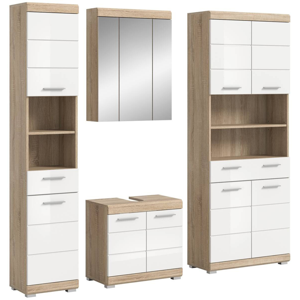 Badezimmer-Set Lambada Eiche Sonoma Nachbildung weiß Hochglanz B/H/T: ca. 186x191x34 cm