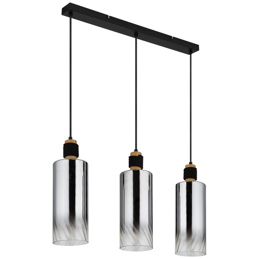 GLOBO Pendelleuchte mattschwarz Rauch braun Glas Holz Metall B/H/T/L: ca. 12x150x68x68 cm E27 3 Brennstellen
