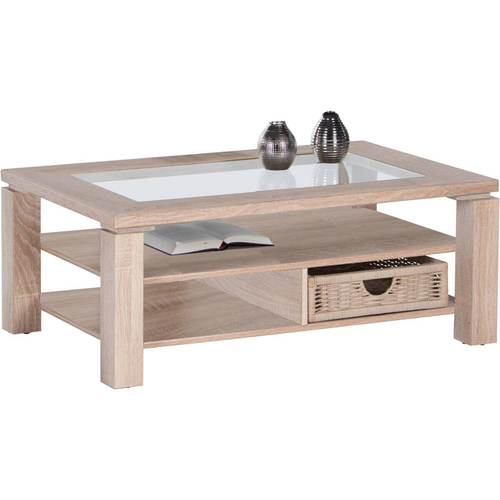 Couchtisch Lazy Eiche Sonoma Nachbildung glasklar B/H/T: ca. 102x43x65,6 cm
