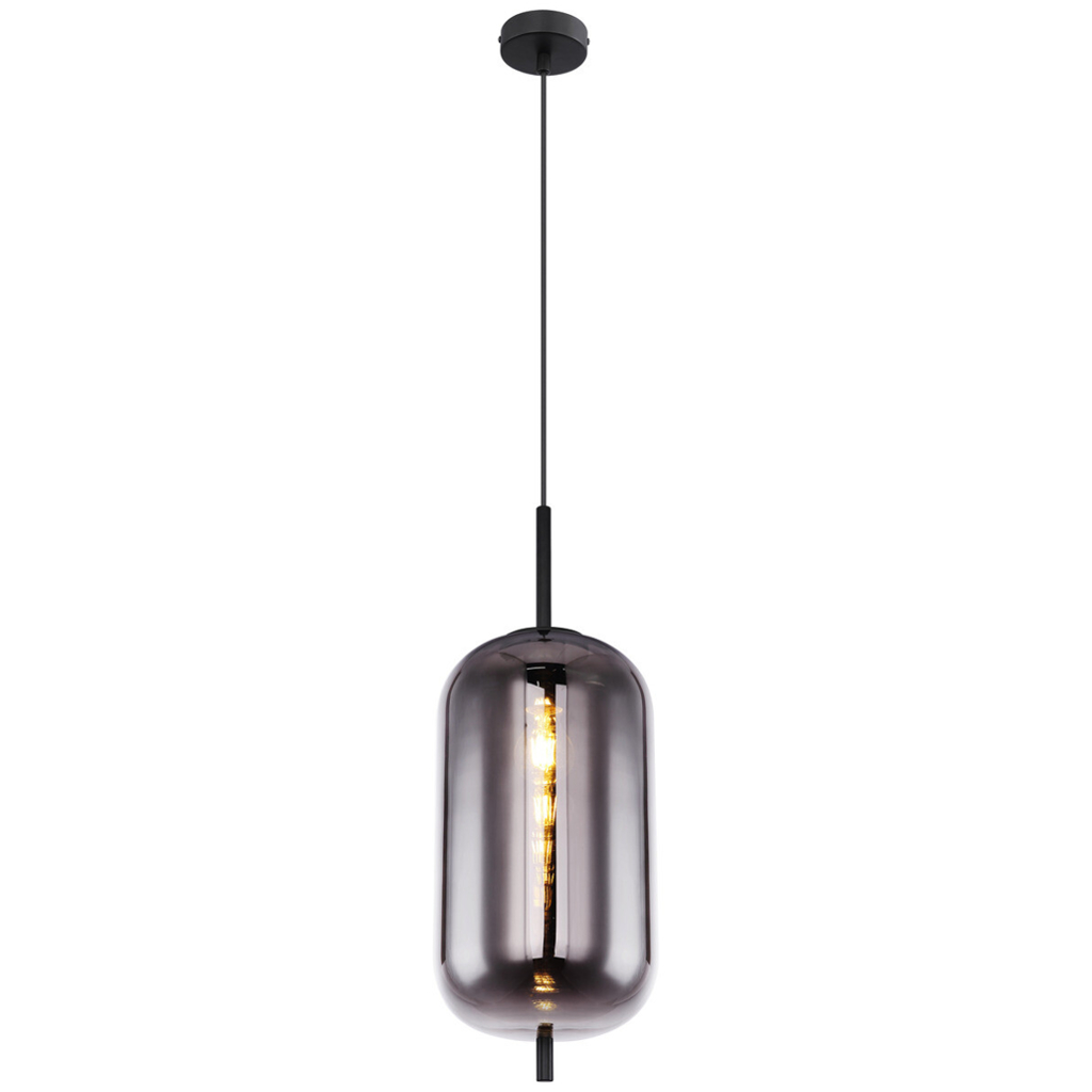 GLOBO Pendelleuchte Blacky schwarz Rauch Metall Glas H/D: ca. 120x22 cm E27 1 Brennstellen