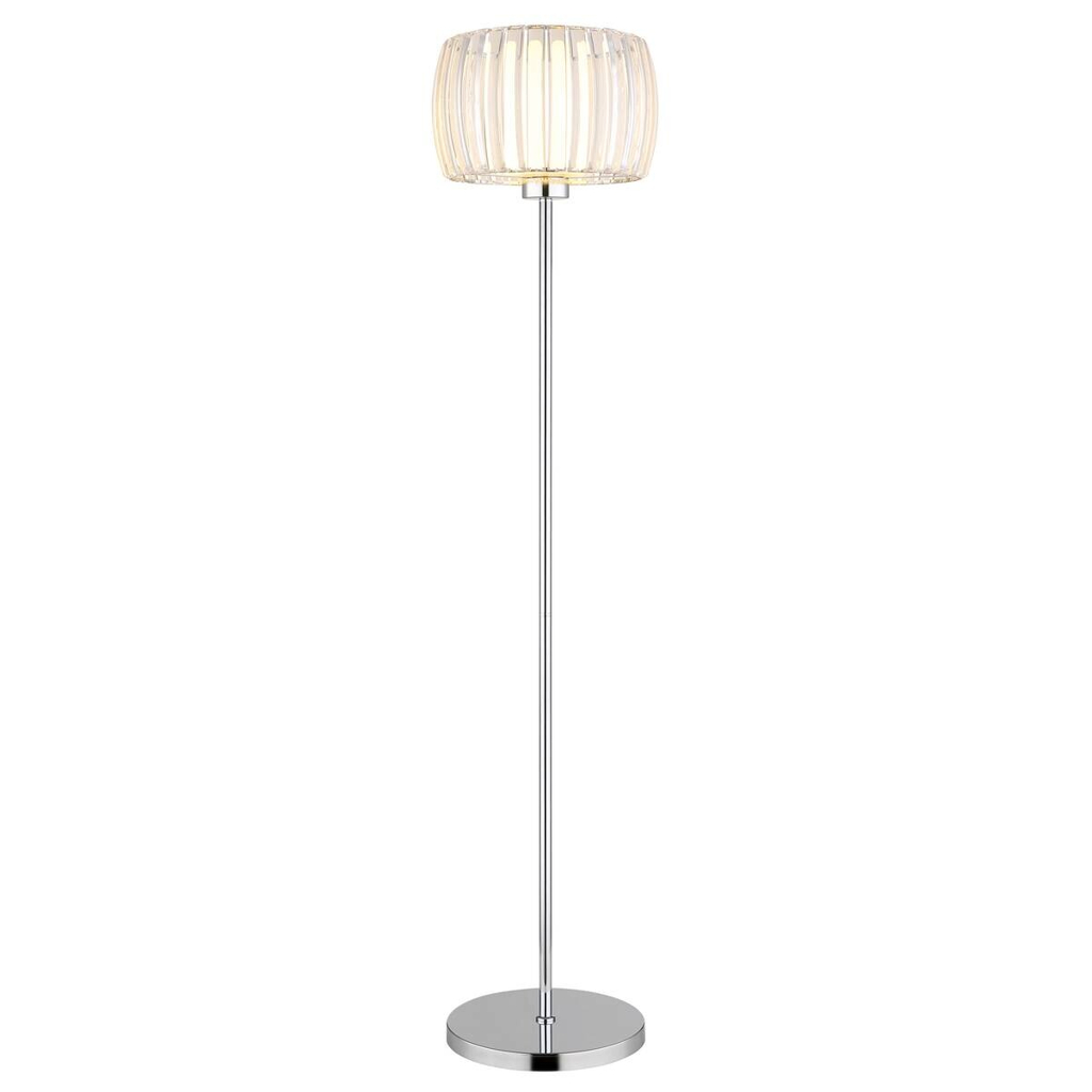 GLOBO Stehlampe Chrom Opal schwarz Glas Textil Metall H/D: ca. 150x32,5 cm E27 1 Brennstellen