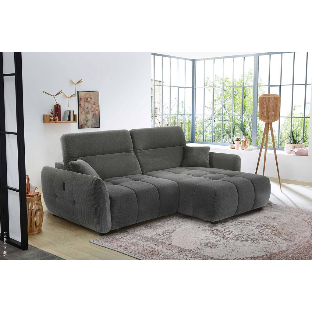 Ecksofa mit elektrischer XXL Sitztiefenverstellung grau Kord B/H/T: ca. 260x106x191 cm