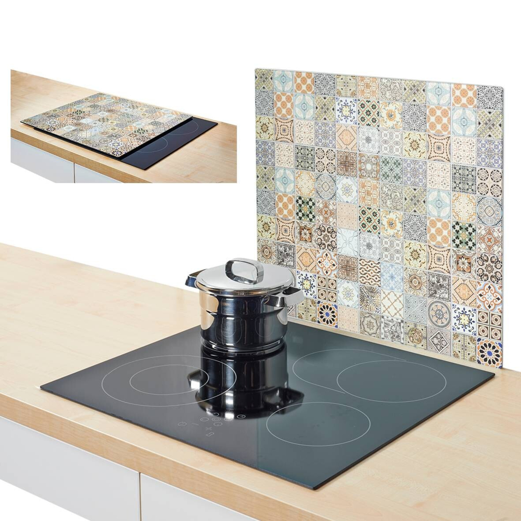 Zeller Herdblende-/Abdeckplatte Mosaik beige Glas B/H/L: ca. 50x0,8x56 cm 598658001