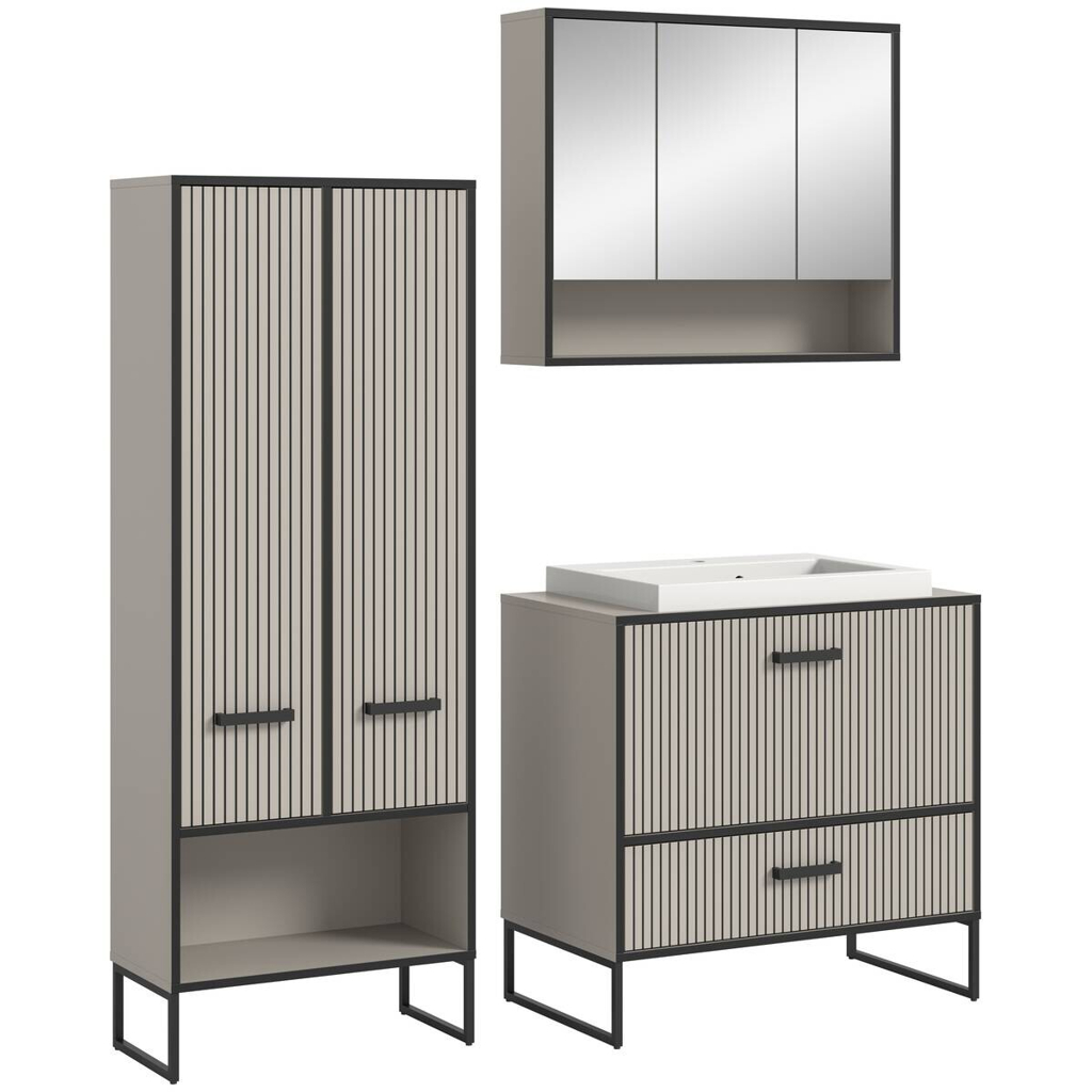 Badezimmer-Set BAGNO schwarz Kaschmirgrau Nachbildung B/H/T: ca. 154x192x48 cm