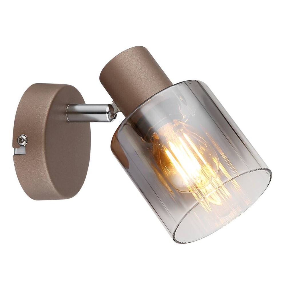 GLOBO Spot Walton 1 klar kaffee Rauch Metall Glas B/H/L: ca. 12,5x12,5x8 cm E14 1 Brennstellen