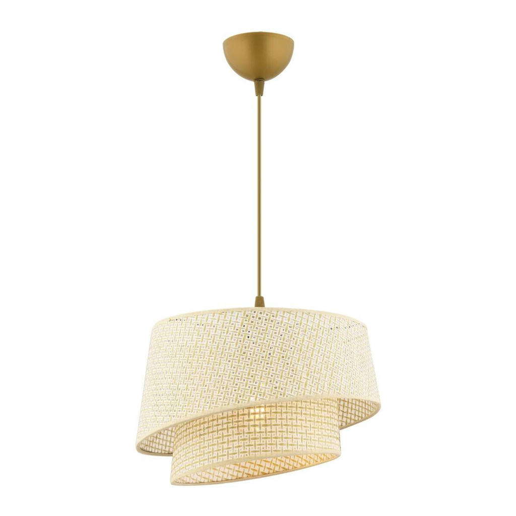 Opviq Pendelleuchte Barette creme Stoff Metall B/H/L: ca. 32x65x32 cm E27 1 Brennstellen